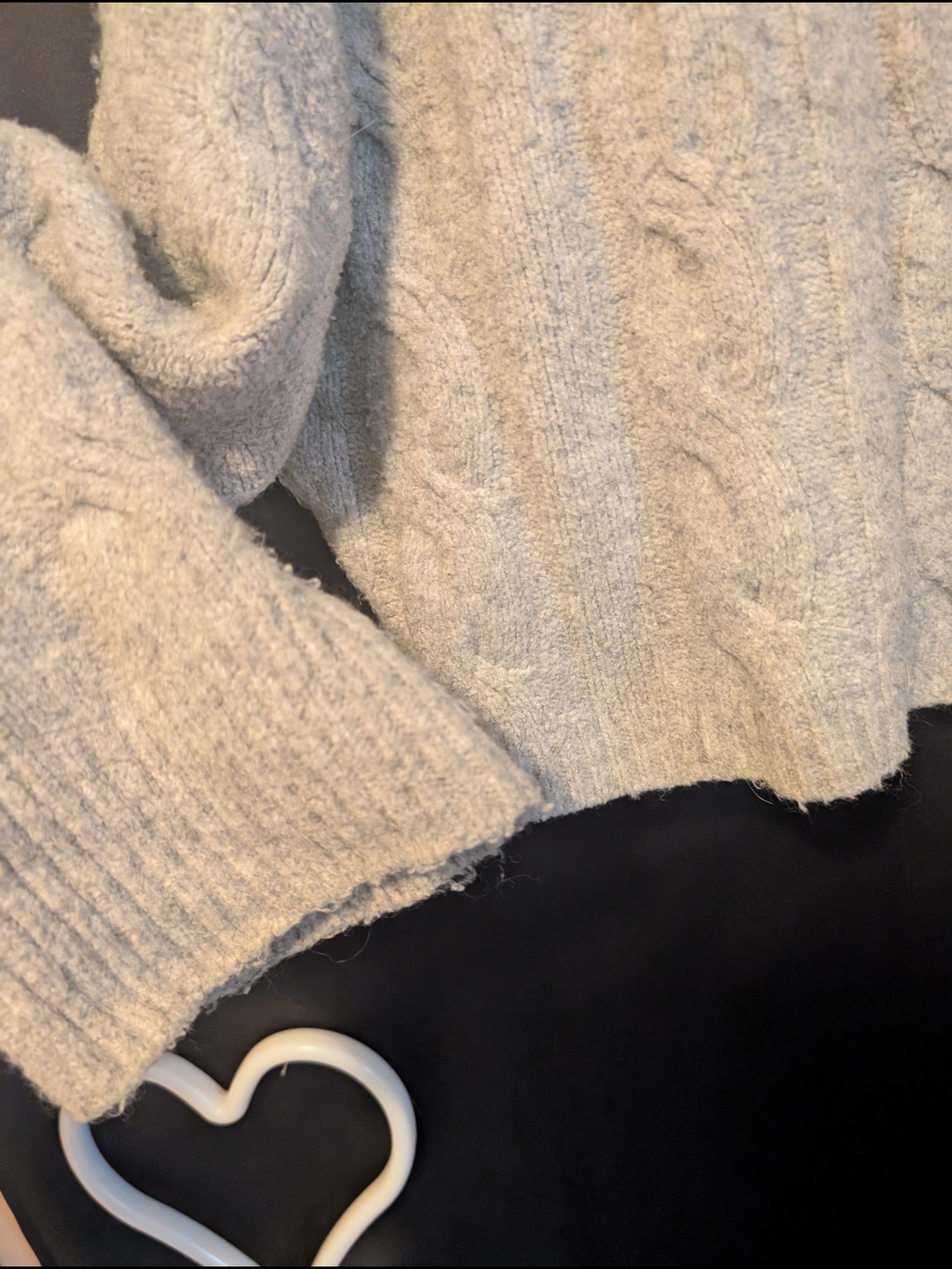 Dynamite Cable-Knit Crew Sweater in Light Gray Cropped Warm Cozy Wool Like - Picture 5 of 9